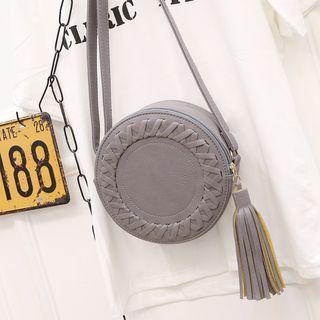 Faux Leather Tassel Round Shoulder Bag