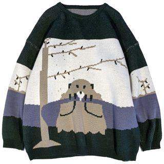Cartoon Pattern Round Neck Sweater / Knit Cardigan