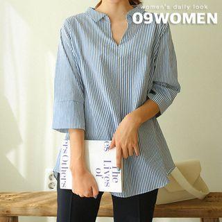 Plus Size Half-placket Stripe Shirt