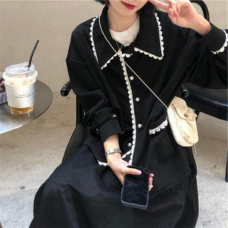 Long-sleeve Crochet Trim Shirt Dress