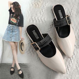 Buckled Pointed Faux Leather Mules