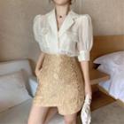 Elbow-sleeve Blouse / Mini Fitted Skirt