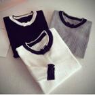 Bow Accent Contrast Trim Long Sleeve Knit Top