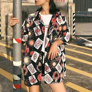 Short-sleeve Playing Card Print Couple Matching Shirt