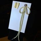Faux Pearl Rhinestone Bow Fringed Earring One Piece - One Size
