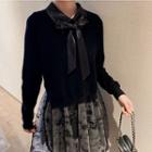Set: Sweater + Sleeveless Mesh Overlay Dress Black - One Size