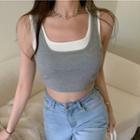 Mock Two-piece Cropped Tan Top