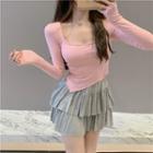 Asymmetrical Hem Cropped T-shirt T-shirt - Pink - One Size