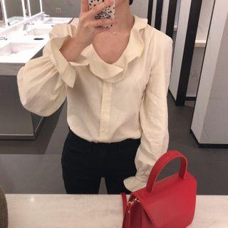 Frill Trim Plain Shirt As Shown In Figure - One Size