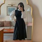 Plain A-line Overall Dress Black - One Size
