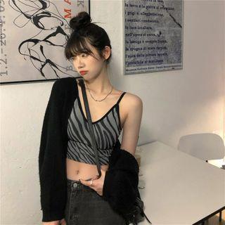Zebra Print Cropped Camisole Top Camisole Top - Zebra - Black & Gray - One Size