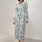 Round-neck Printed Maxi Wrap Dress With Slipdress Dark Green - One Size