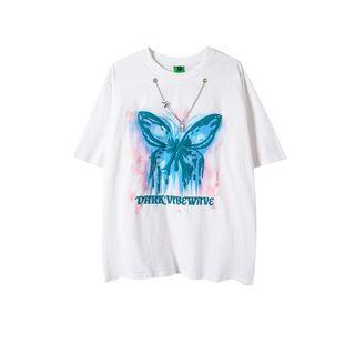 Short-sleeve Chained Butterfly Print T-shirt