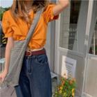 Short-sleeve V-neck Cropped Top Pumpkin - One Size
