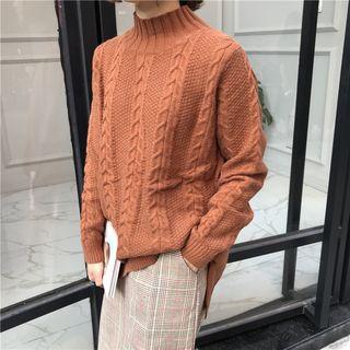 Mock Neck Cable Knit Top