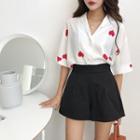 Elbow-sleeve V-neck Printed Shirt