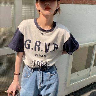 Short-sleeve Print T-shirt Blue & Gray - One Size