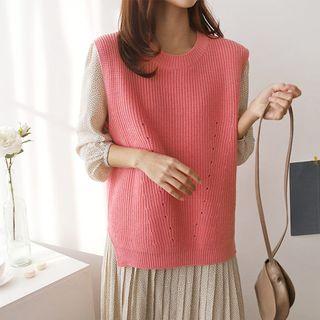 Crewneck Pointelle-knit Vest