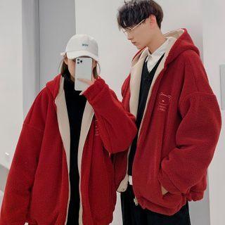 Couple Matching Reversible Print Zip-up Hooded Jacket