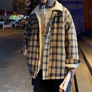Plaid Shearling Panel Coat