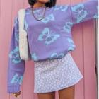 Butterfly Round Neck Loose Fit Long Sleeve Knit Top
