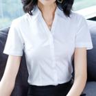 Short-sleeve Split-neck Shirt