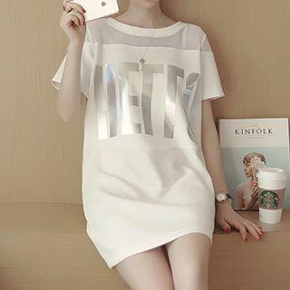 Letter Mesh Panel Short-sleeve T-shirt Dress