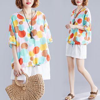 Print V-neck Semi Sleeve T Shirt Colour Dotted - L