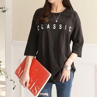 Letter Print Roundneck Over The Knee Sleeve T-shirt