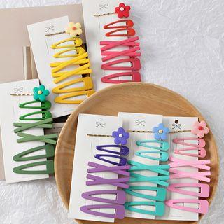 Set: Flower Hair Pin / Plain Hair Clip (assorted Designs)