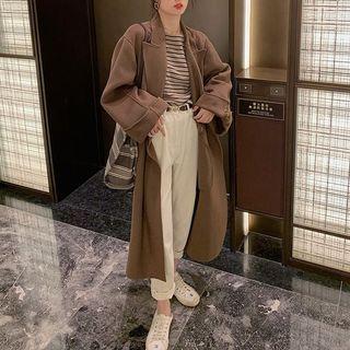 Notch Lapel Tie-waist Fleece Coat