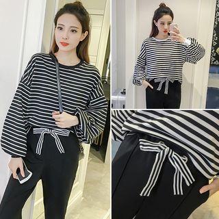 Lantern Sleeve Striped Pullover