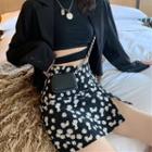 High-waist Daisy Print Chiffon A-line Skirt