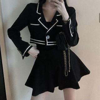 Contrast Trim Cropped Blazer / High-waist Wide-leg Shorts