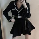 Contrast Trim Cropped Blazer / High-waist Wide-leg Shorts