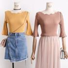 Pearl-accent Elbow-sleeved Knit Top