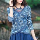 Long-sleeve Embroidered Ceramic Print Top