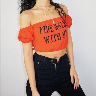 Boatneck Embroidered Cropped Top
