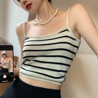 Striped Cropped Camisole Top Stripe - Black & White - One Size