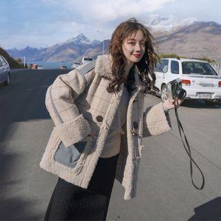 Double Breasted Shearling Plaid Coat