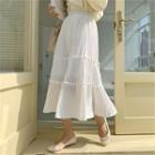 Band-waist Pleated Long Skirt White - One Size