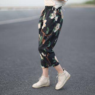 Flower Print Cropped Harem Pants As Shown In Figure - One Size