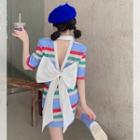 Striped Cutout Mini Bodycon Polo Dress
