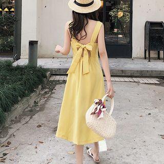 Spaghetti Strap Buttoned Midi A-line Dress