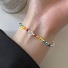 Smiley Rainbow Bead Alloy Bracelet Silver - One Size