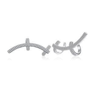 925 Sterling Silver Simple Personality Line Cubic Zircon Stud Earrings Silver - One Size