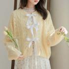 Ribbon Tie-front Cardigan Yellow - One Size