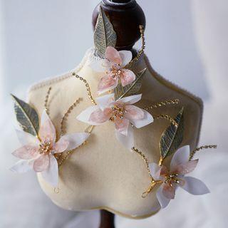 Flower Wedding Headpiece 3 Piece - Headpiece - Pink - One Size