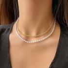 Layered Necklace 1 Pc - White & Gold - One Size