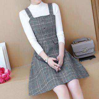 Plaid Jumper Dress / Long-sleeve Mock-neck Top / Set